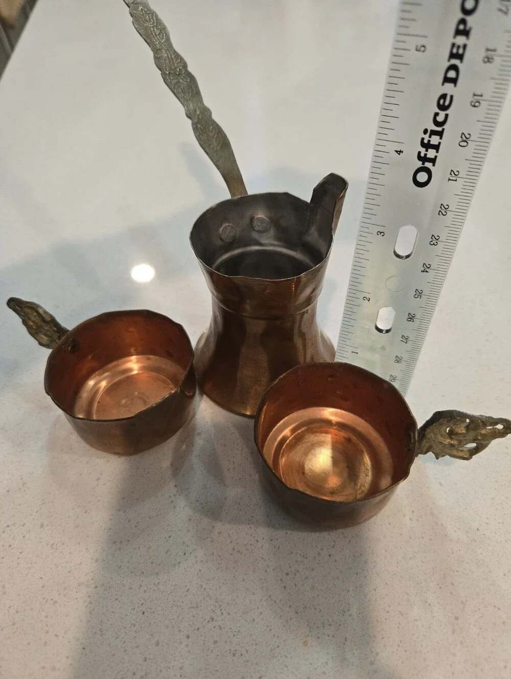 Vintage Copper Turkish Coffee Pot and Dipping Cups Set